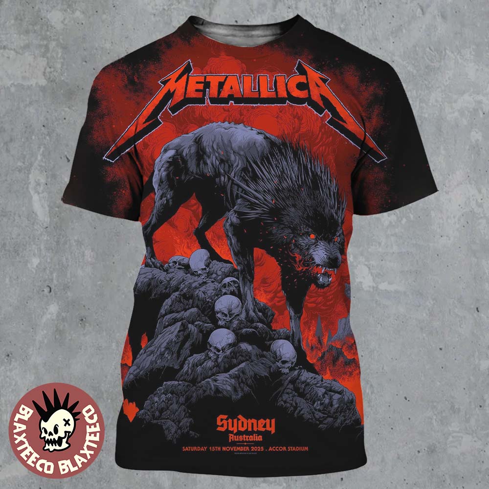Metallica M72 Sydney Australia 2025 Pop Up Shop Poster By Ken Taylor At Accor Stadium On 15 November 2025 The Wolf Art All Over Print Shirt - T-Shirt, Sweatshirt, Hoodie