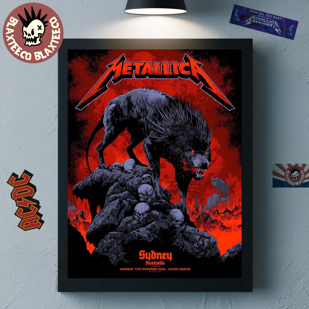 Metallica M72 Sydney Australia 2025 Pop Up Shop Poster By Ken Taylor At Accor Stadium On 15 November 2025 The Wolf Art Home Decor Poster Canvas - T-Shirt, Sweatshirt, Hoodie