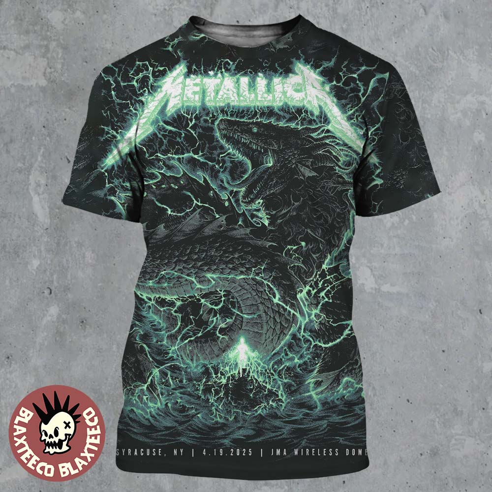 Metallica M72 Syracuse New York Poster At JMA Wireless Dome On April 19 2025 Met On Tour Thunder Sea Dragon Artwork All Over Print Shirt - T-Shirt, Sweatshirt, Hoodie