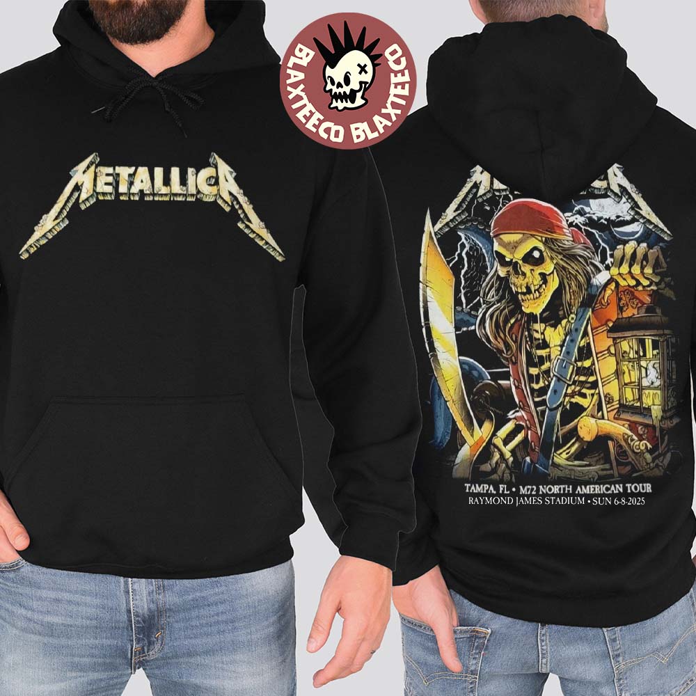Metallica M72 Tampa 2025 Night 2 Venue Hoodie In Tampa Florida At Raymond James On June 8 2025 The Pirate Skeleton Art Two Sided Hoodie - T-Shirt, Sweatshirt, Hoodie