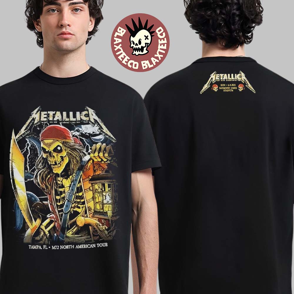 Metallica M72 Tampa 2025 Night 2 Venue Tee In Tampa Florida At Raymond James On June 8 2025 The Pirate Skeleton Art Two Sided Unisex T-Shirt - T-Shirt, Sweatshirt, Hoodie