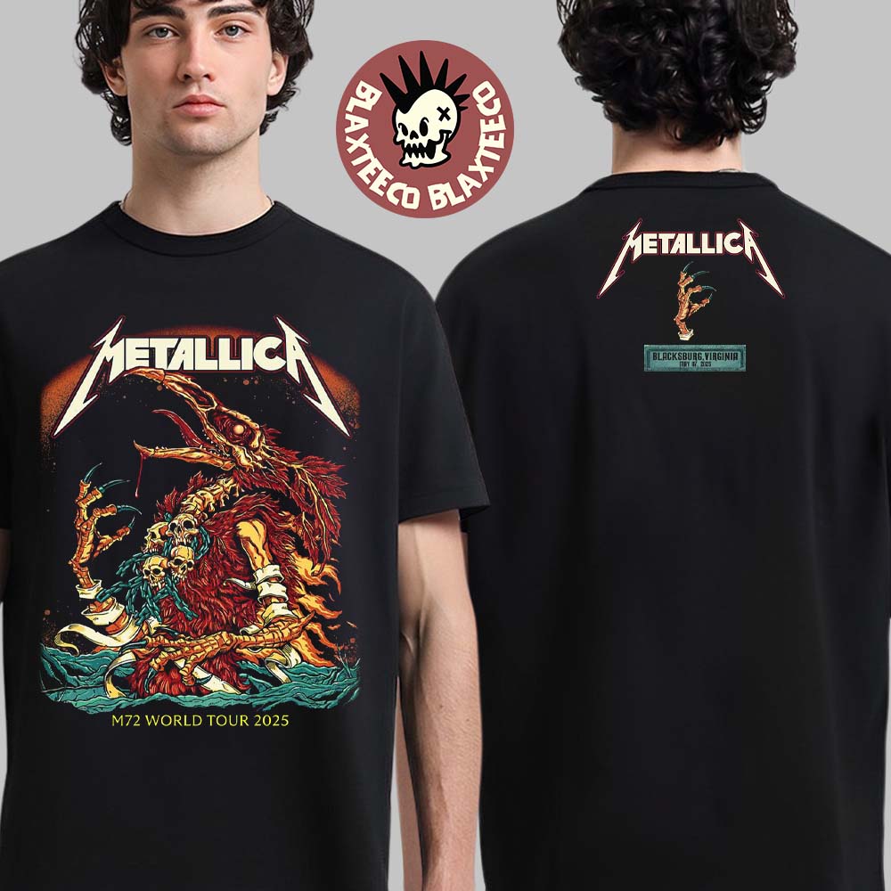 Metallica M72 Virginia Tech 2025 Pop Up Shop Merch Tee In Blacksburg Virginia On May 7 2025 M72 World Tour Two Sided Unisex T-Shirt - T-Shirt, Sweatshirt, Hoodie