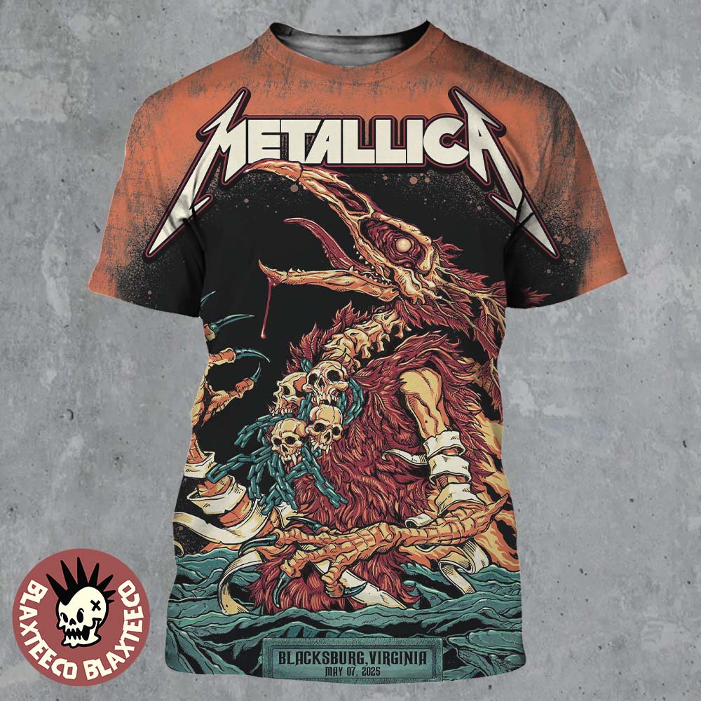 Metallica M72 Virginia Tech 2025 Pop Up Shop Poster For Blacksburg Virginia In United States Lane Stadium On May 7 2025 All Over Print Shirt - T-Shirt, Sweatshirt, Hoodie