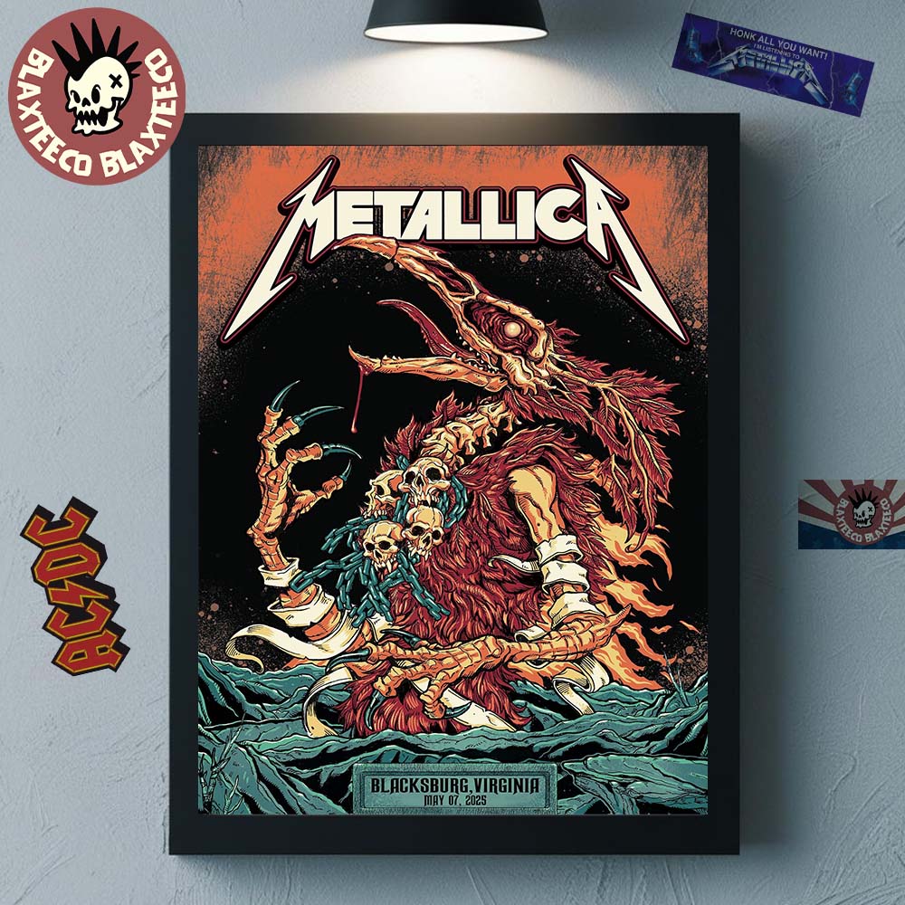 Metallica M72 Virginia Tech 2025 Pop Up Shop Poster For Blacksburg Virginia In United States Lane Stadium On May 7 2025 Home Decor Poster Canvas - T-Shirt, Sweatshirt, Hoodie