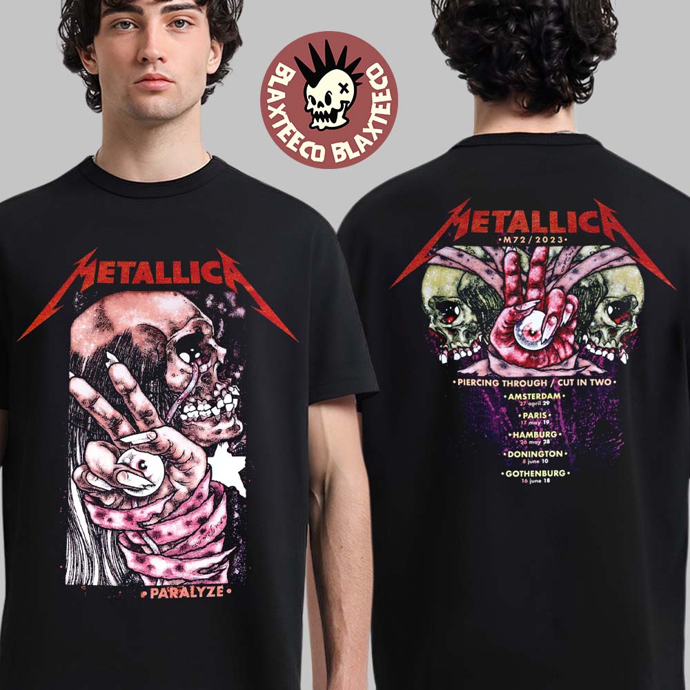 Metallica Paralyze M72 Europe Tour 2023 Two Sides Unisex T-Shirt Unisex T-shirt, Sweatshirt, Hoodie, Long Sleeve Tee - T-Shirt, Sweatshirt, Hoodie