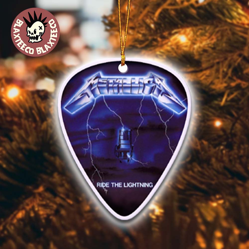 Metallica Ride The Lightning Album Cover Art Guitar Pick Shape Holiday Christmas Decorations Ornament - T-Shirt, Sweatshirt, Hoodie