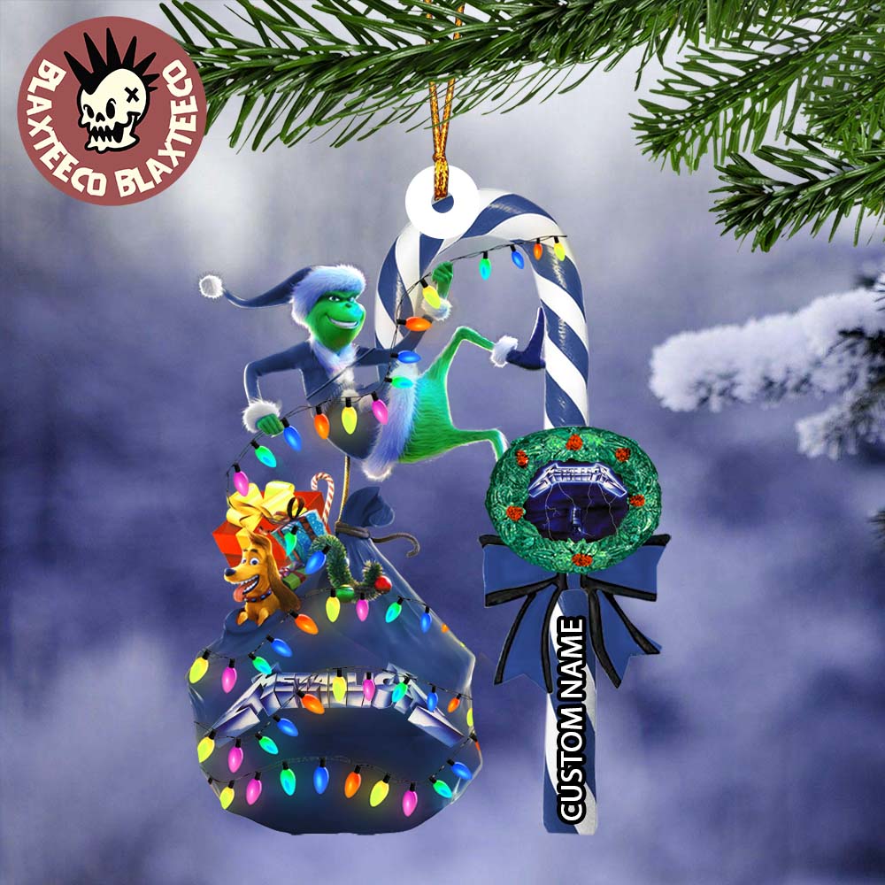 Metallica Ride The Lightning Santa Grinch Candy Crane Holiday Christmas Tree Decorations Ornament - T-Shirt, Sweatshirt, Hoodie