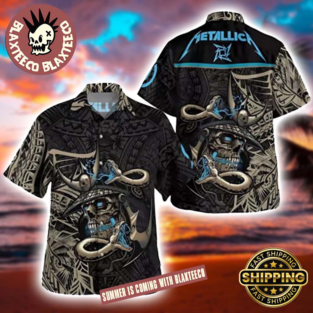 Metallica Skull Samurai Warrior 2025 Summer Hawaiian Shirt Unisex T-shirt, Sweatshirt, Hoodie, Long Sleeve Tee - T-Shirt, Sweatshirt, Hoodie