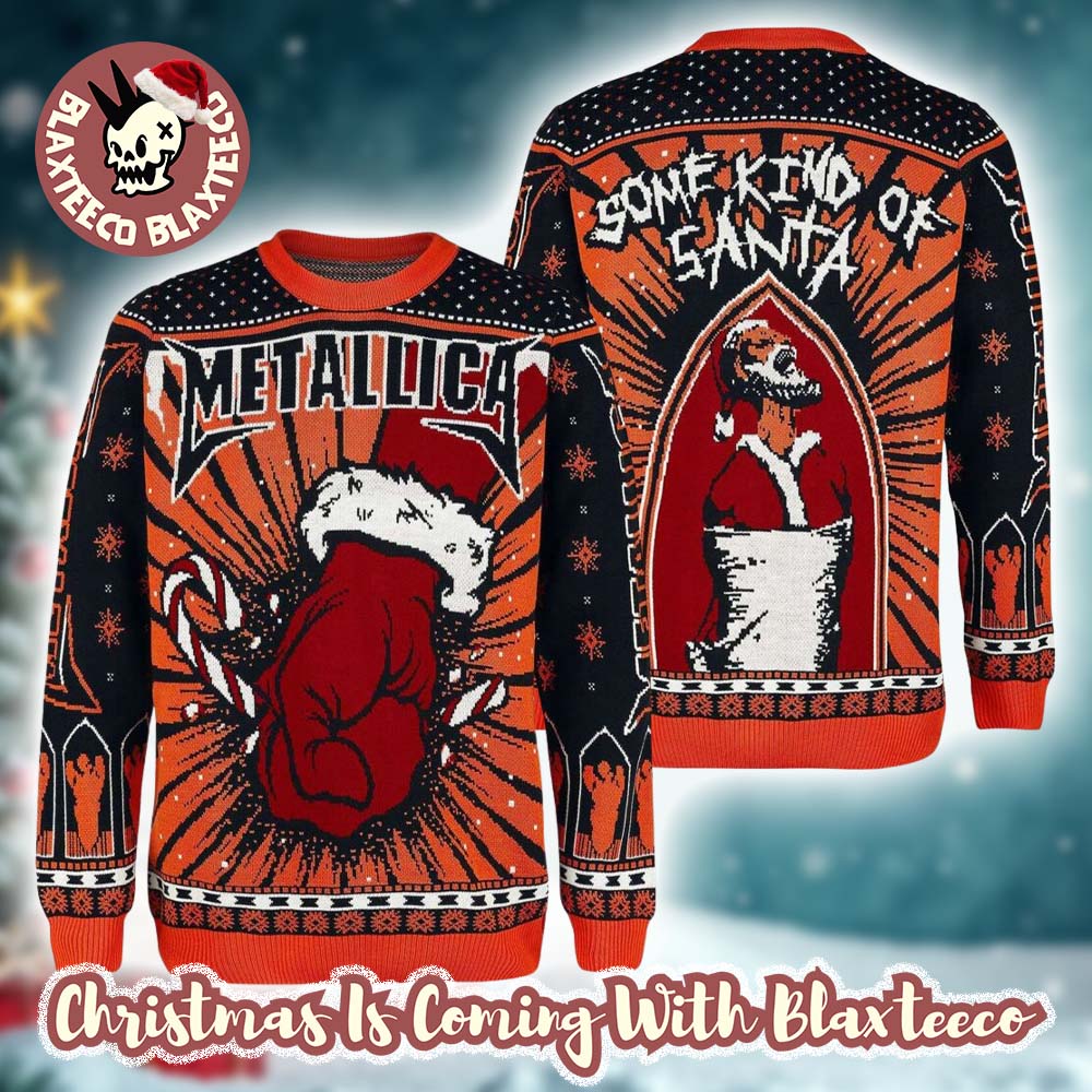 Metallica Some Kind Of Santa St Anger Xmas Style Candy Crane Ugly Christmas Sweater Unisex T-shirt, Sweatshirt, Hoodie, Long Sleeve Tee - T-Shirt, Sweatshirt, Hoodie