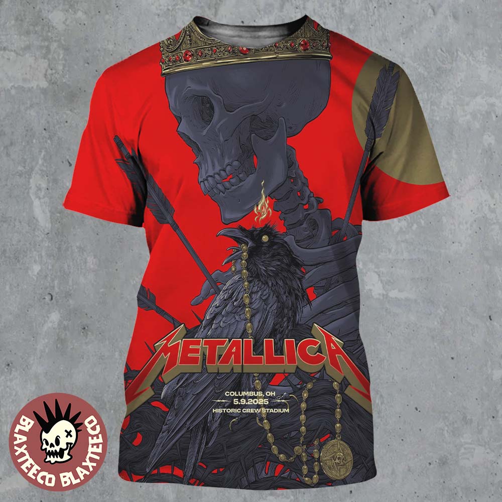 Metallica Tonight Venue Poster At M72 Sonic Temple In Columbus Ohio On May 9 2025 Historic Crew Stadium Skeleton King Art All Over Print Shirt - T-Shirt, Sweatshirt, Hoodie
