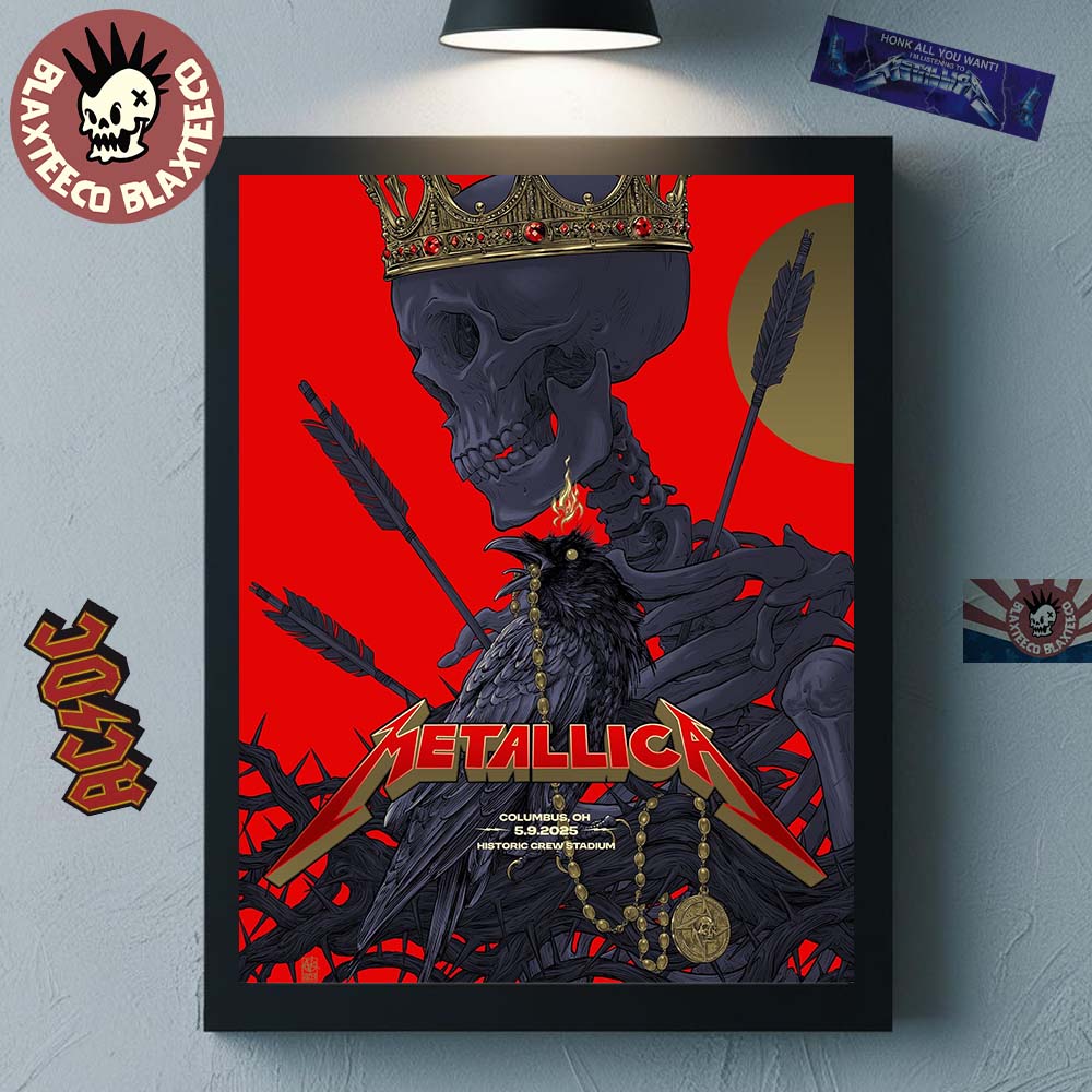 Metallica Tonight Venue Poster At M72 Sonic Temple In Columbus Ohio On May 9 2025 Historic Crew Stadium Skeleton King Art Home Decor Poster Canvas - T-Shirt, Sweatshirt, Hoodie