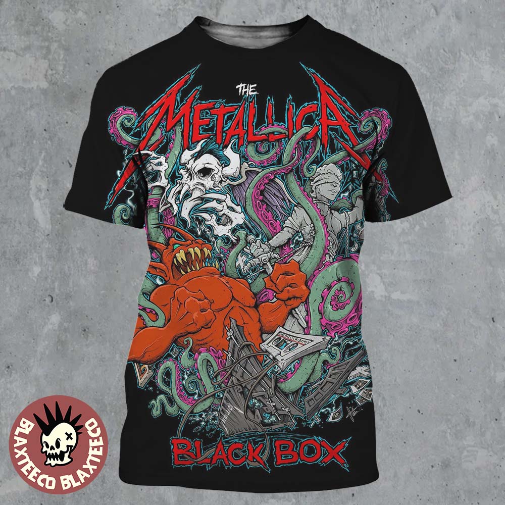 Metallica X Squindo Explosive Black Box Eruption Inspired Poster All Over Print Shirt Unisex T-shirt, Sweatshirt, Hoodie, Long Sleeve Tee - T-Shirt, Sweatshirt, Hoodie