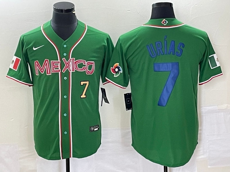 Mexico 2023 World Cup #7 Julio Urías 2023 World Cup Style 12 Baseball Jersey baseball jersey product view 1