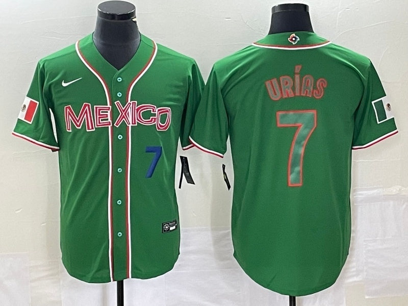 Mexico 2023 World Cup #7 Julio Urías 2023 World Cup Style 34 Baseball Jersey baseball jersey product view 1