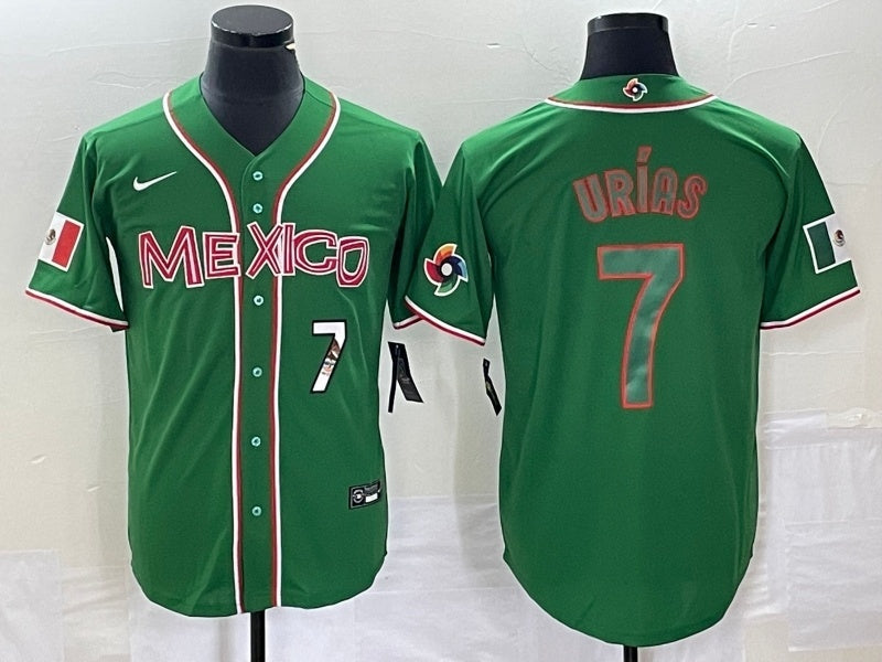 Mexico 2023 World Cup #7 Julio Urías 2023 World Cup Style 35 Baseball Jersey baseball jersey product view 1