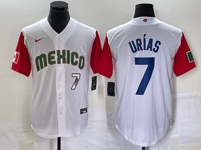 Mexico 2023 World Cup #7 Julio Urías 2023 World Cup Style 42 Baseball Jersey baseball jersey product view 1