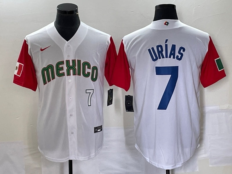 Mexico 2023 World Cup #7 Julio Urías 2023 World Cup Style 50 Baseball Jersey baseball jersey product view 1