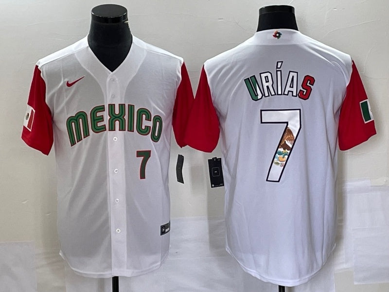 Mexico 2023 World Cup #7 Julio Urías 2023 World Cup Style 52 Baseball Jersey baseball jersey product view 1