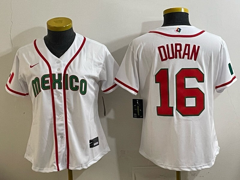 Mexico Baseball #16 Jarren Duran White 2026 World Baseball Classic 26 World Cup Women Soccer Jersey baseball jersey product view 1