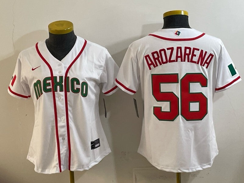 Mexico Baseball #56 Randy Arozarena White 2026 World Baseball Classic 26 World Cup Women Soccer Jersey baseball jersey product view 1