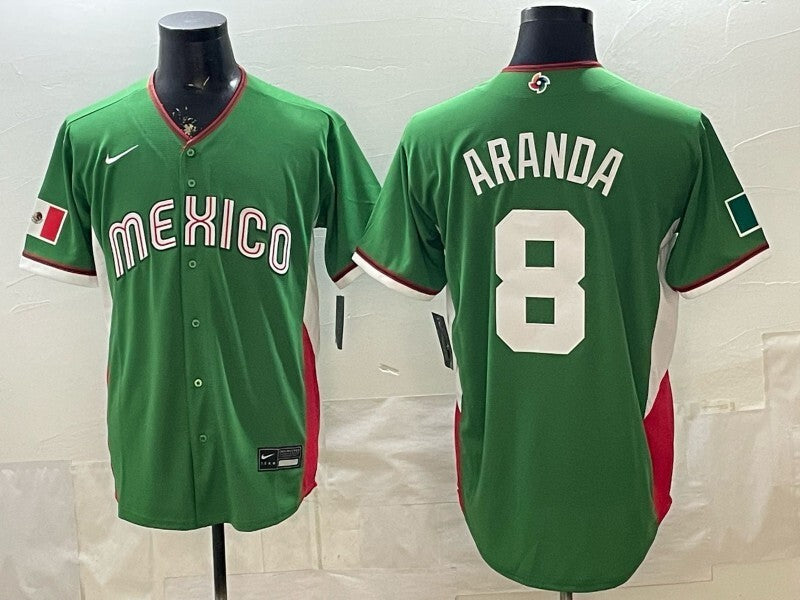 Mexico Baseball #8 Aranda Green 2026 World Baseball Classic Home Stadium 26 World Cup Soccer Jersey baseball jersey product view 1