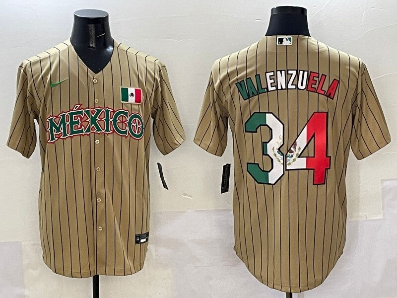 Mexico #34 Fernando Valenzuela Collaboration Style 3 Baseball Jersey baseball jersey product view 1