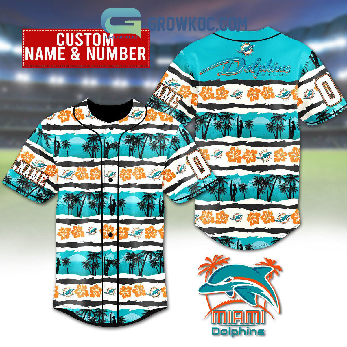 Miami Dolphins Hawaii Design Baseball Jersey baseball jersey product view 1