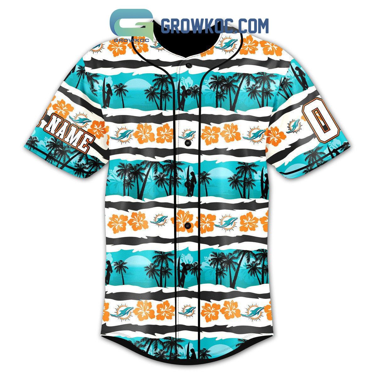 Miami Dolphins Hawaii Design Baseball Jersey baseball jersey product view 2