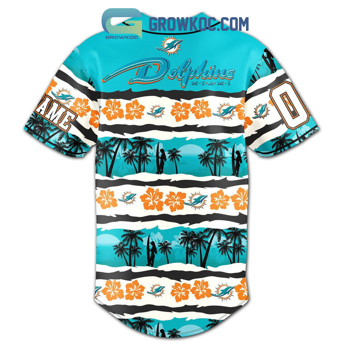 Miami Dolphins Hawaii Design Baseball Jersey baseball jersey product view 3