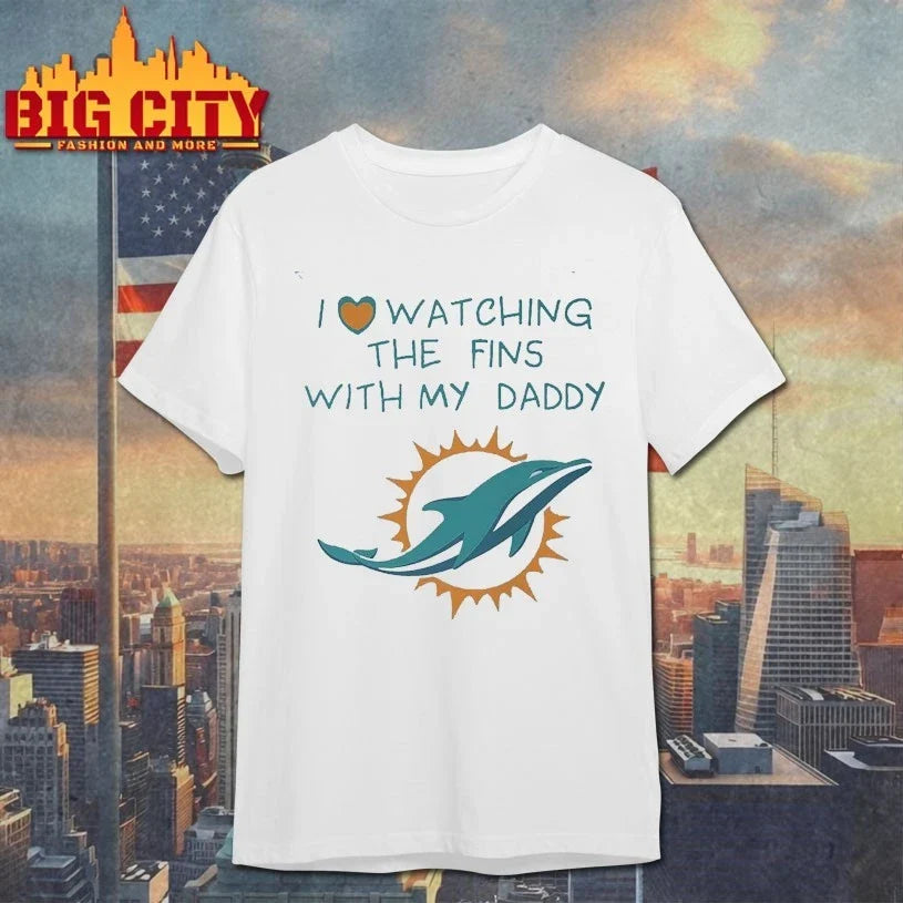 Miami Dolphins Love Watching Fins With Daddy Baby shirt Unisex T-shirt, Sweatshirt, Hoodie, Long Sleeve Tee - T-Shirt, Sweatshirt, Hoodie