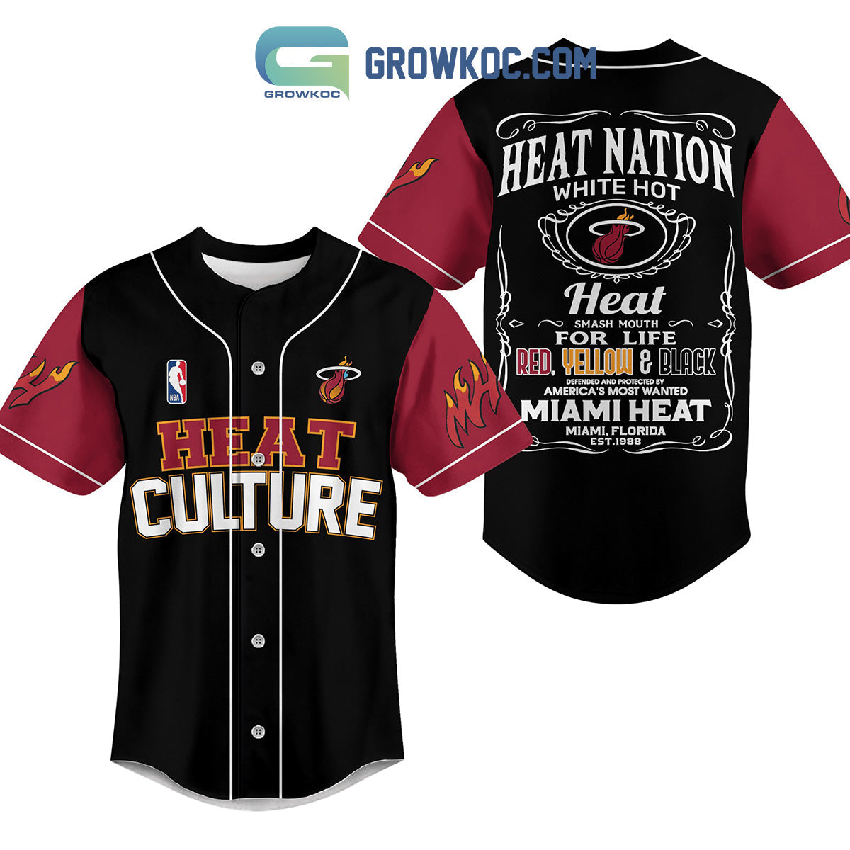 Miami Heat Heat Nation White Hot Heat Baseball Jersey baseball jersey product view 1