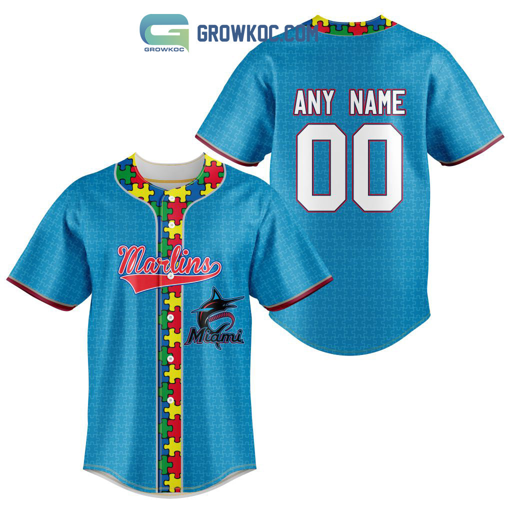 Miami Marlins MLB Fearless Against Autism Personalized Baseball Jersey baseball jersey product view 1