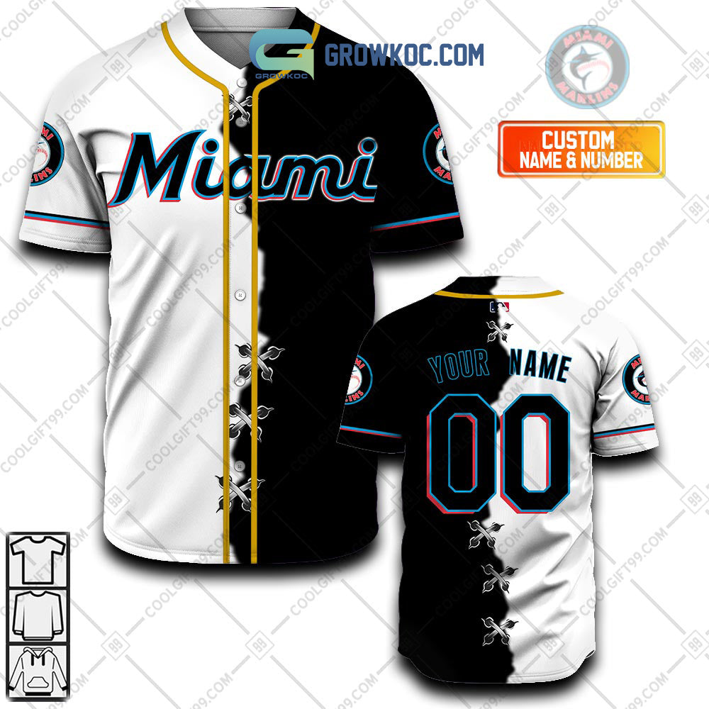 Miami Marlins MLB Personalized Mix Baseball Jersey baseball jersey product view 1