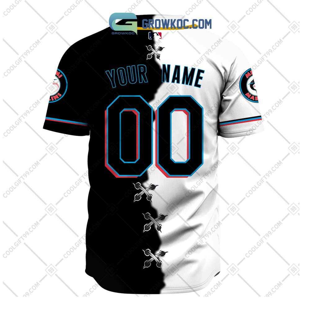 Miami Marlins MLB Personalized Mix Baseball Jersey baseball jersey product view 3