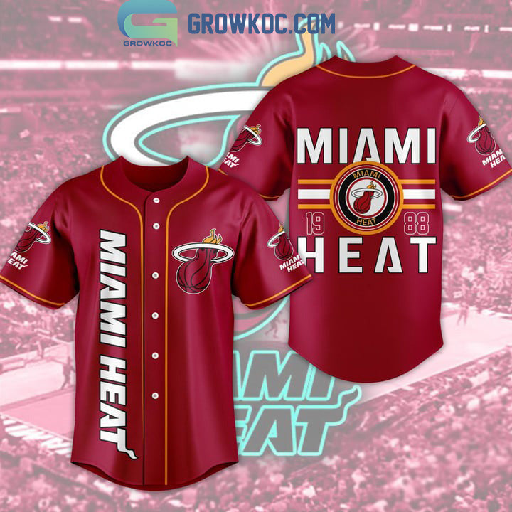Miami Heat NBA 1988 Red White Design Baseball Jersey baseball jersey product view 1