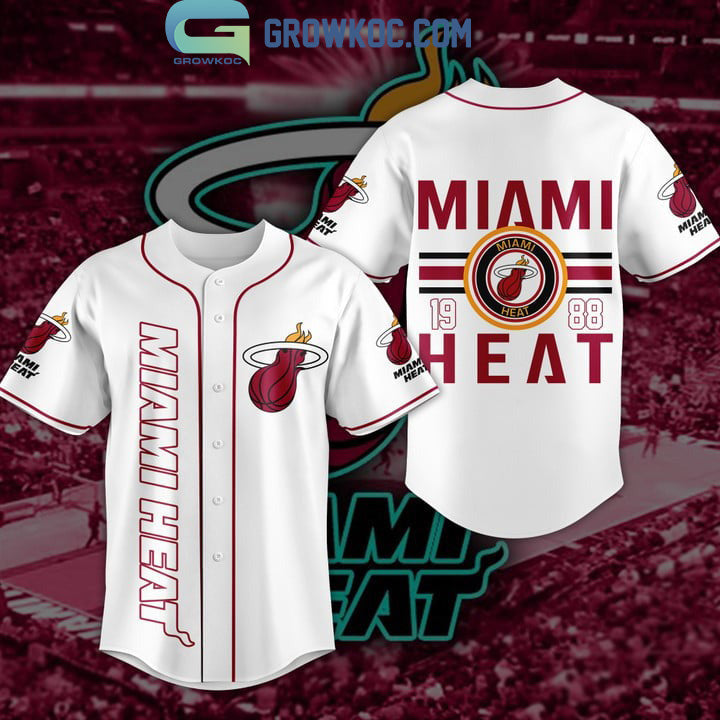 Miami Heat NBA 1988 White Red Baseball Jersey baseball jersey product view 1