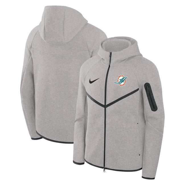 Miami Dolphins Gray Tech Fleece Full-Zip Windrunner Hoodie Football Jersey football jersey product view 1