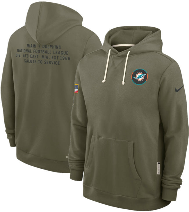 Miami Dolphins Olive 2025 Salute to Service Pullover Hoodie Football Jersey football jersey product view 1