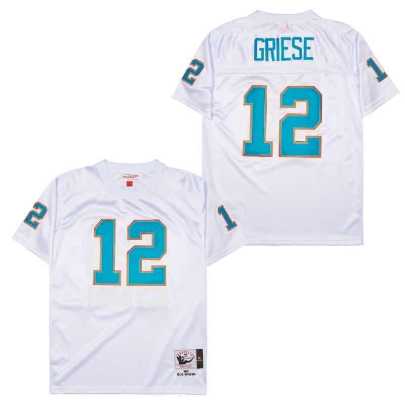 Miami Dolphins #12 Bob Griese Dolphins 12 White 1972 Retro Style 3 Football Jersey football jersey product view 1