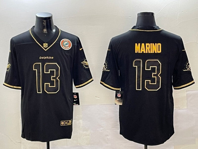 Miami Dolphins #13 Dan Marino Black Retro Gold Style 1 Football Jersey football jersey product view 1