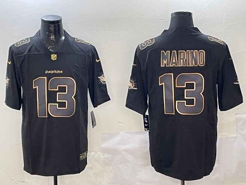 Miami Dolphins #13 Dan Marino Dolphins Black Gold Adult Football Jersey football jersey product view 1