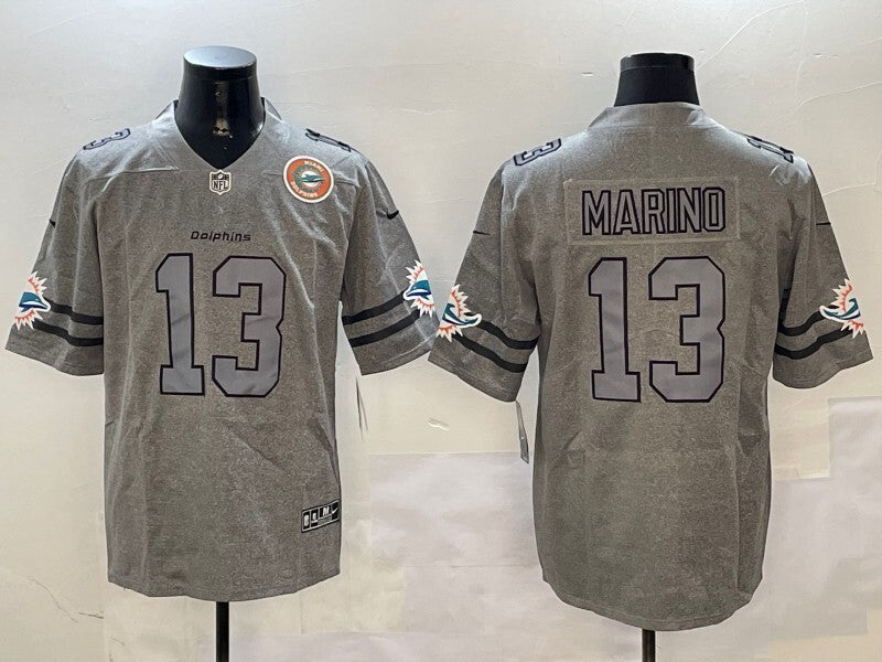 Miami Dolphins #13 Dan Marino Dolphins Retro Hemp Gray Adult Style 1 Football Jersey football jersey product view 1