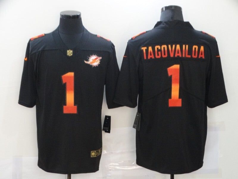 Miami Dolphins #1 Tua Tagovailoa Black Rainbow 053 Football Jersey football jersey product view 1