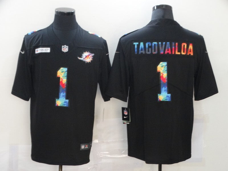 Miami Dolphins #1 Tua Tagovailoa Black Rainbow 056 Football Jersey football jersey product view 1