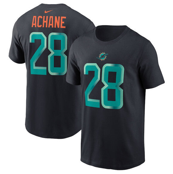 Miami Dolphins #28 De’Von Achane Black 2025 Rivalries Collection Player Name Style 1 Football Jersey football jersey product view 1
