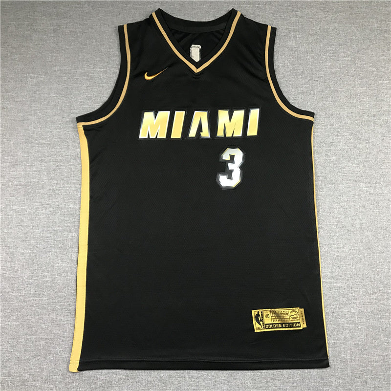 Miami Heat #3 Dwayne Wade New Black Gold Style 2 Basketball Jersey basketball jersey product view 1