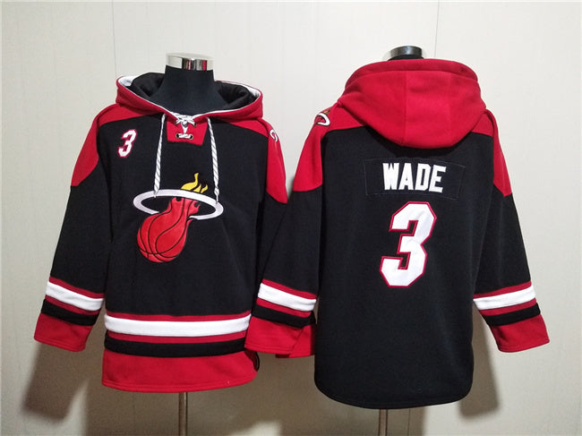 Miami Heat #3 Dwyane Wade Black Ageless Must-Have Lace-Up Pullover Hoodie Baseball Jersey baseball jersey product view 1