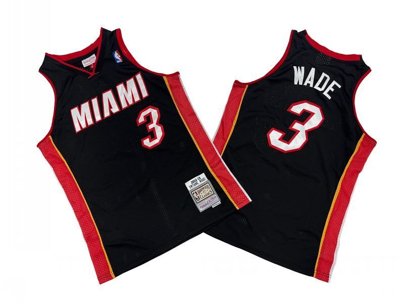 Miami Heat #3 Dwyane Wade Heat 3 # Black 12-13 Season Mitchell Retro Jersey --. Wade Style 2 basketball jersey product view 1