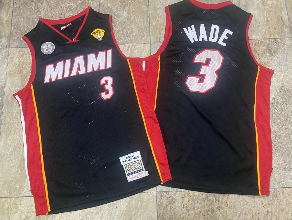 Miami Heat #3 Dwyane Wade Heat 3 # Wade Miami Black Embroidered AU Jersey Basketball Jersey basketball jersey product view 1