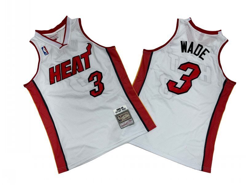 Miami Heat #3 Dwyane Wade Heat 3 # White 05-06 Season Mitchell Retro Jersey --. Wade Style 2 basketball jersey product view 1